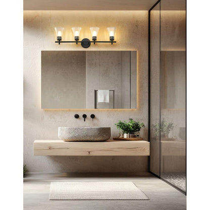 Z-Lite Belle 4-Light Medium Bulb Base Matte Black Steel Frame Clear Glass Shade Vanity Light