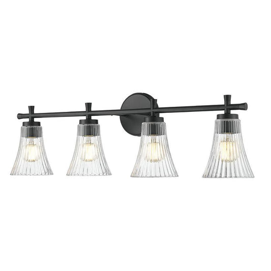 Z-Lite Belle 4-Light Medium Bulb Base Matte Black Steel Frame Clear Glass Shade Vanity Light