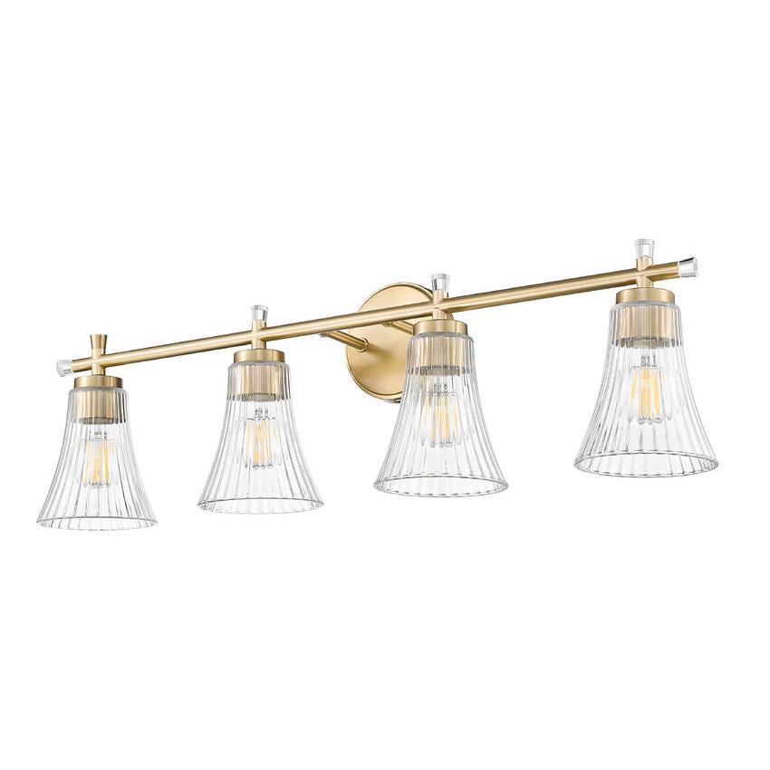 Z-Lite Belle 4-Light Medium Bulb Base Modern Gold Steel Frame Clear Glass Shade Vanity Light