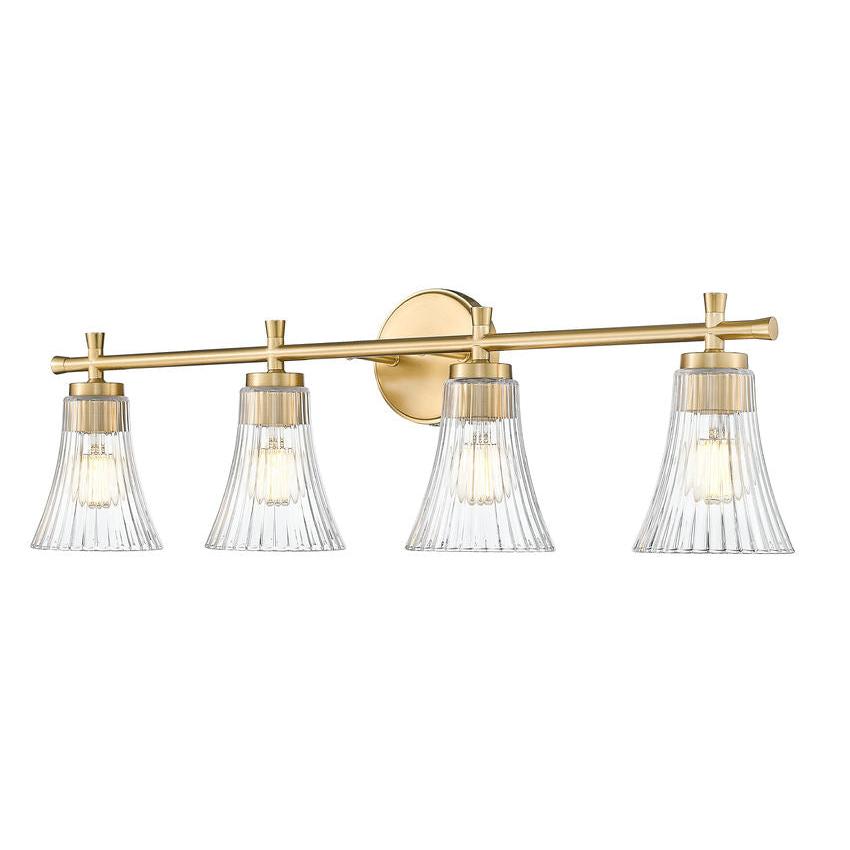 Z-Lite Belle 4-Light Medium Bulb Base Modern Gold Steel Frame Clear Glass Shade Vanity Light