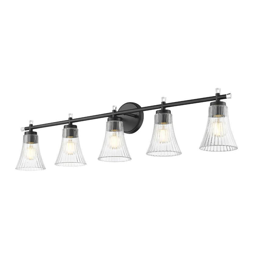 Z-Lite Belle 5-Light Medium Bulb Base Matte Black Steel Frame Clear Glass Shade Vanity Light