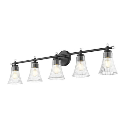Z-Lite Belle 5-Light Medium Bulb Base Matte Black Steel Frame Clear Glass Shade Vanity Light