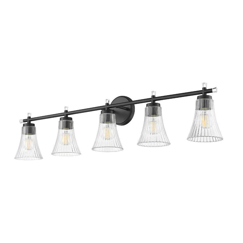 Z-Lite Belle 5-Light Medium Bulb Base Matte Black Steel Frame Clear Glass Shade Vanity Light