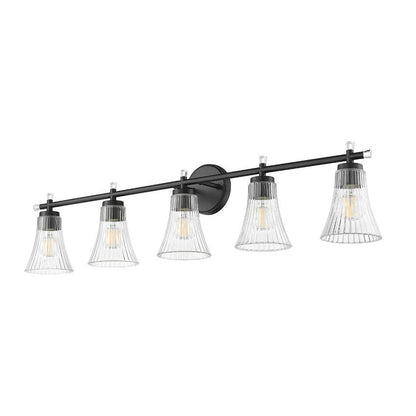 Z-Lite Belle 5-Light Medium Bulb Base Matte Black Steel Frame Clear Glass Shade Vanity Light