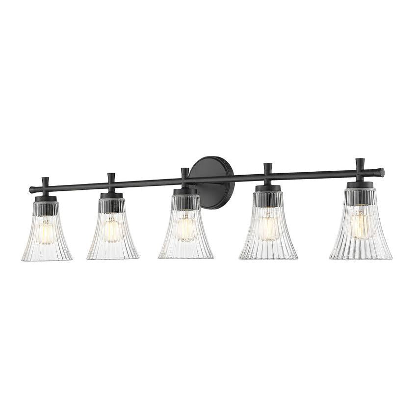 Z-Lite Belle 5-Light Medium Bulb Base Matte Black Steel Frame Clear Glass Shade Vanity Light