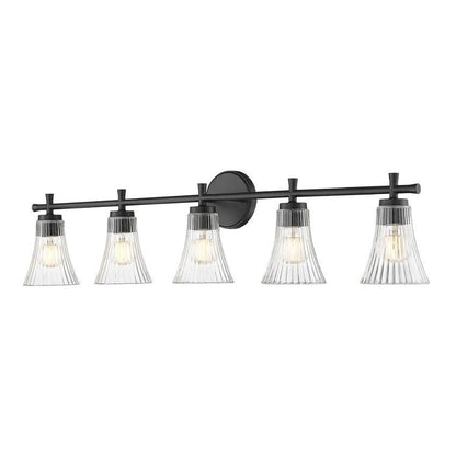 Z-Lite Belle 5-Light Medium Bulb Base Matte Black Steel Frame Clear Glass Shade Vanity Light