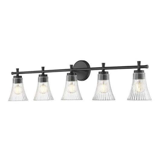 Z-Lite Belle 5-Light Medium Bulb Base Matte Black Steel Frame Clear Glass Shade Vanity Light