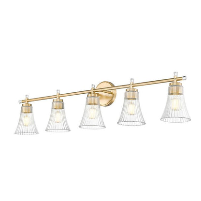 Z-Lite Belle 5-Light Medium Bulb Base Modern Gold Steel Frame Clear Glass Shade Vanity Light