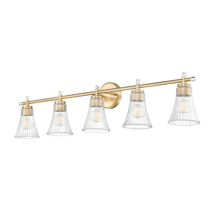 Z-Lite Belle 5-Light Medium Bulb Base Modern Gold Steel Frame Clear Glass Shade Vanity Light
