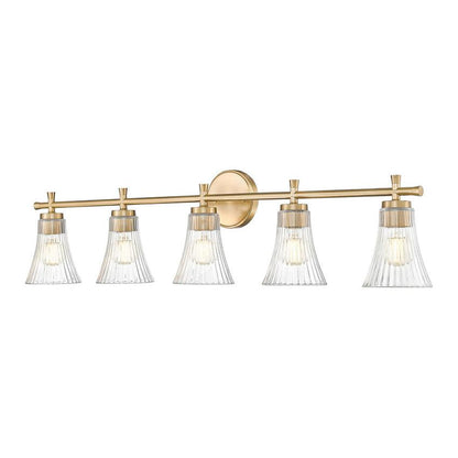 Z-Lite Belle 5-Light Medium Bulb Base Modern Gold Steel Frame Clear Glass Shade Vanity Light