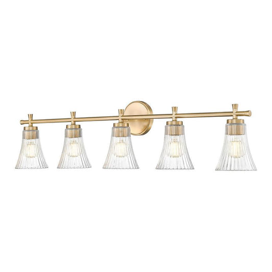 Z-Lite Belle 5-Light Medium Bulb Base Modern Gold Steel Frame Clear Glass Shade Vanity Light