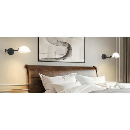 Z-Lite Breton 28" 1-Light Matte Black Steel Frame White Glass Shade Wall Sconce