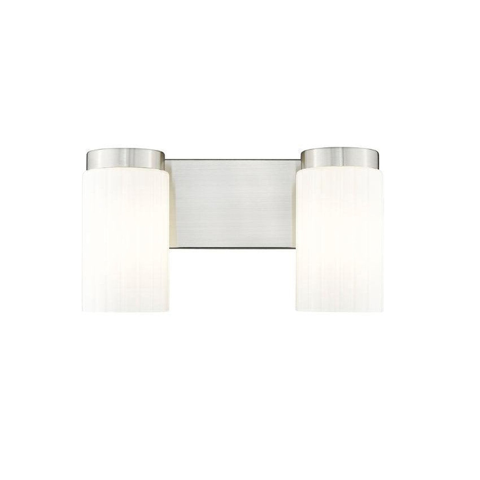 Z-Lite Burk 14" 2-Light Brushed Nickel Steel Vanity Light With Gloss Opal Glass Shade