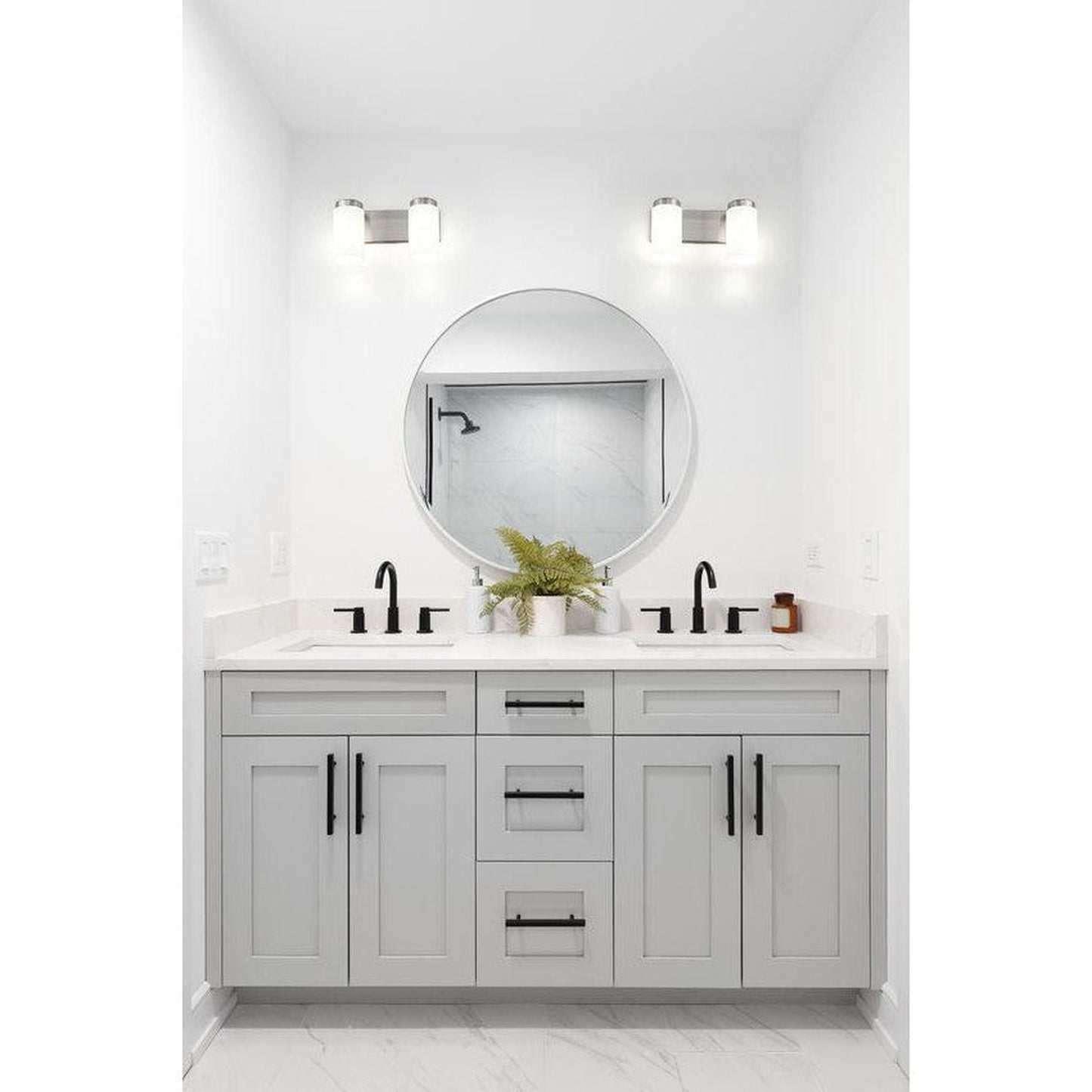 Z-Lite Burk 14" 2-Light Brushed Nickel Steel Vanity Light With Gloss Opal Glass Shade