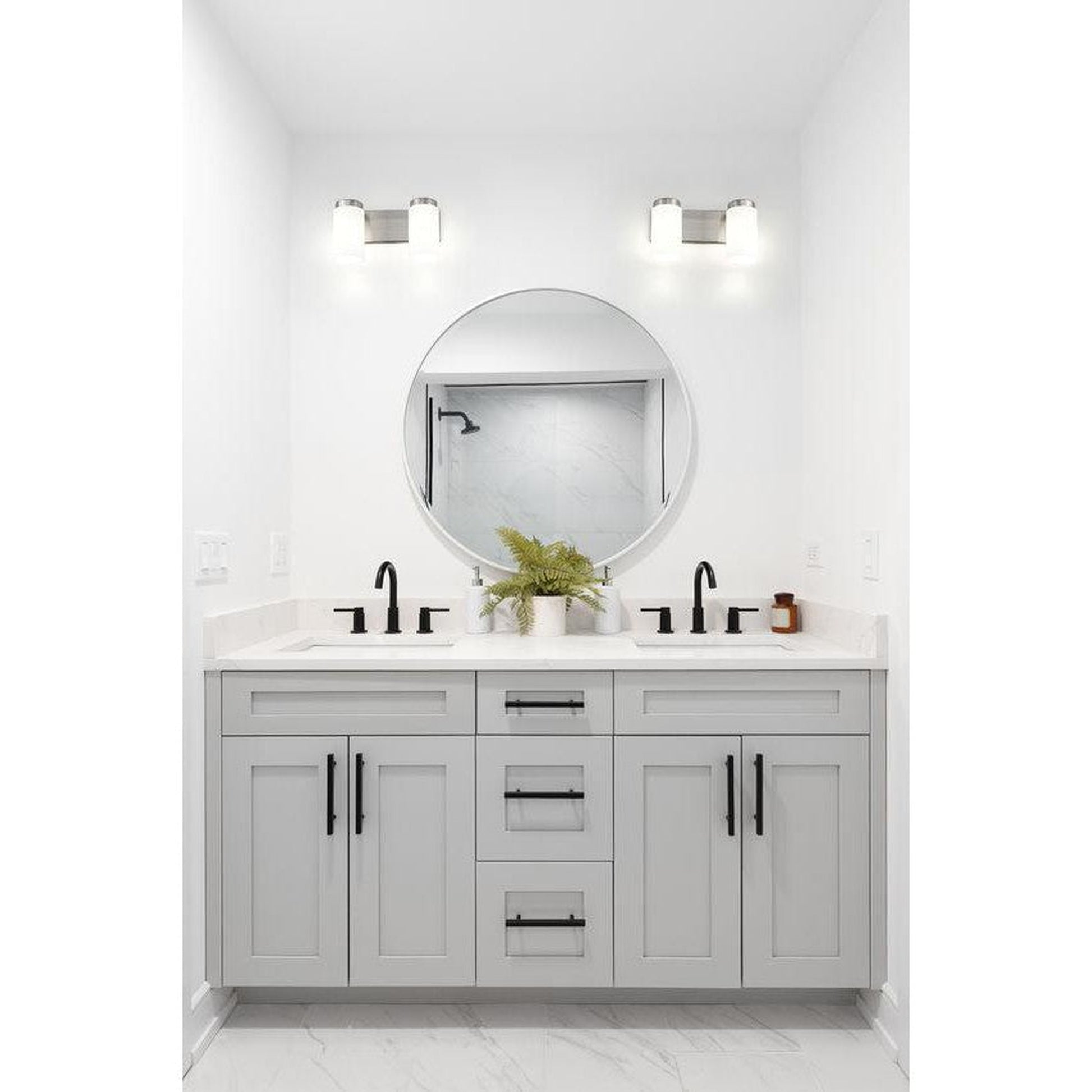 Z-Lite Burk 14" 2-Light Brushed Nickel Steel Vanity Light With Gloss Opal Glass Shade