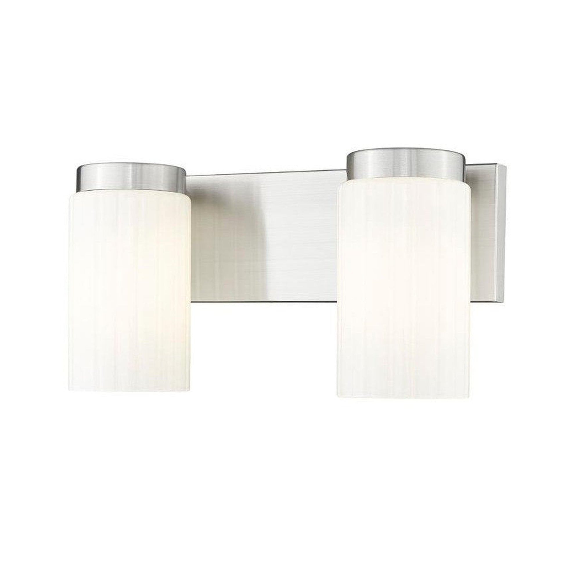 Z-Lite Burk 14" 2-Light Brushed Nickel Steel Vanity Light With Gloss Opal Glass Shade