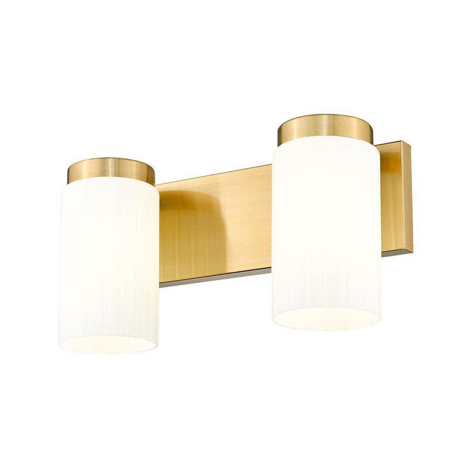 Z-Lite Burk 14" 2-Light Luxe Gold Steel Vanity Light With Gloss Opal Glass Shade