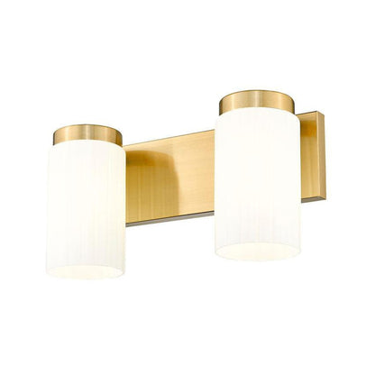 Z-Lite Burk 14" 2-Light Luxe Gold Steel Vanity Light With Gloss Opal Glass Shade
