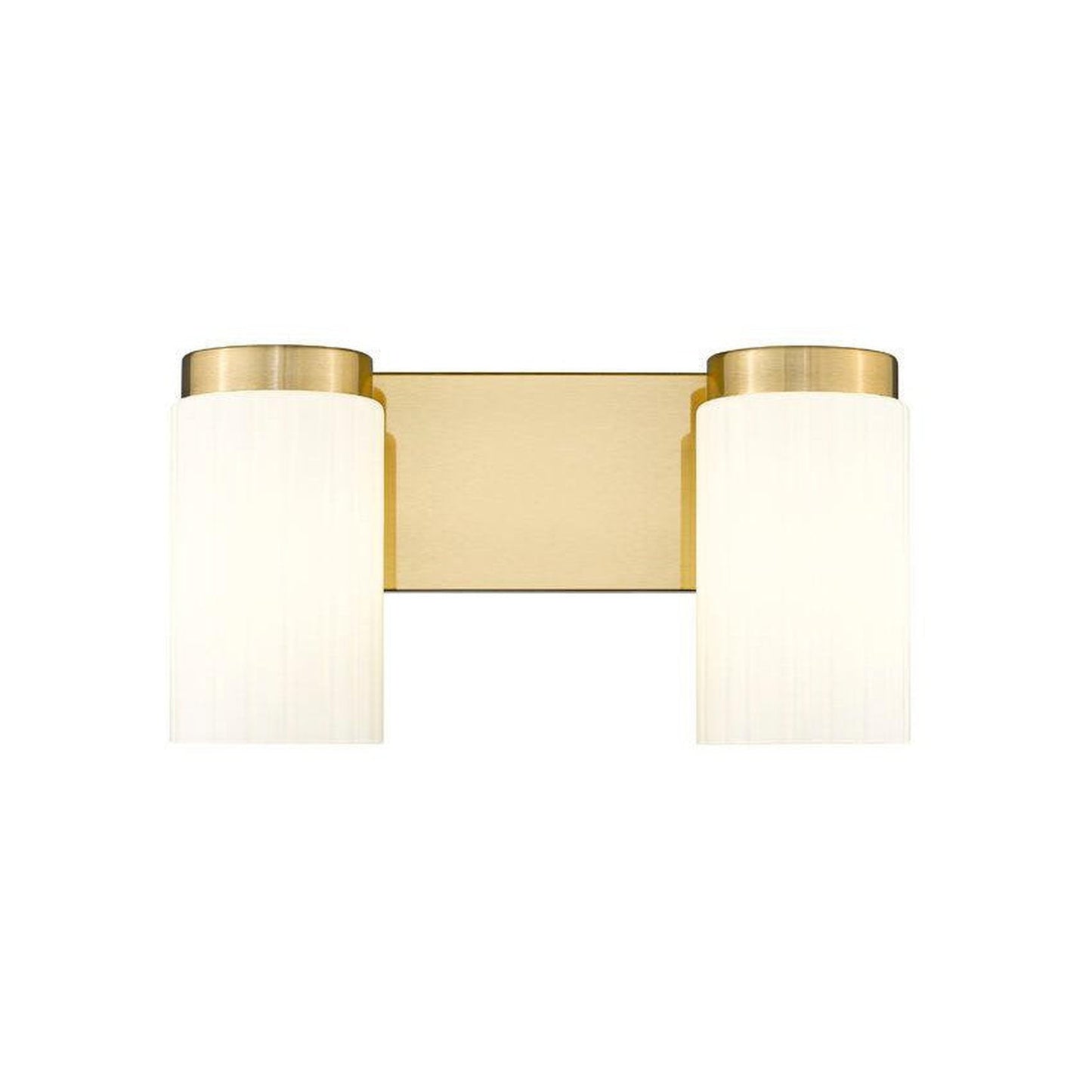 Z-Lite Burk 14" 2-Light Luxe Gold Steel Vanity Light With Gloss Opal Glass Shade