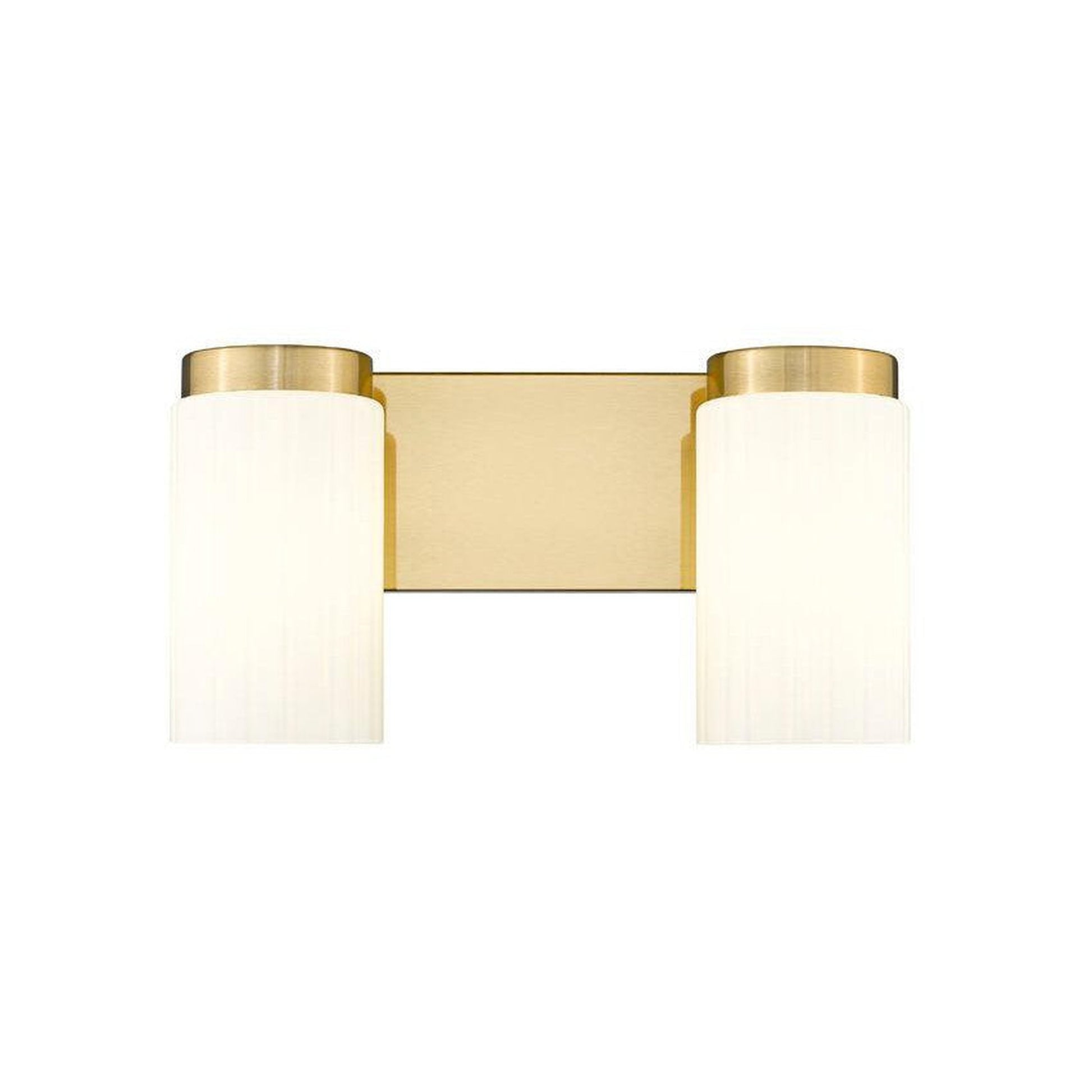 Z-Lite Burk 14" 2-Light Luxe Gold Steel Vanity Light With Gloss Opal Glass Shade