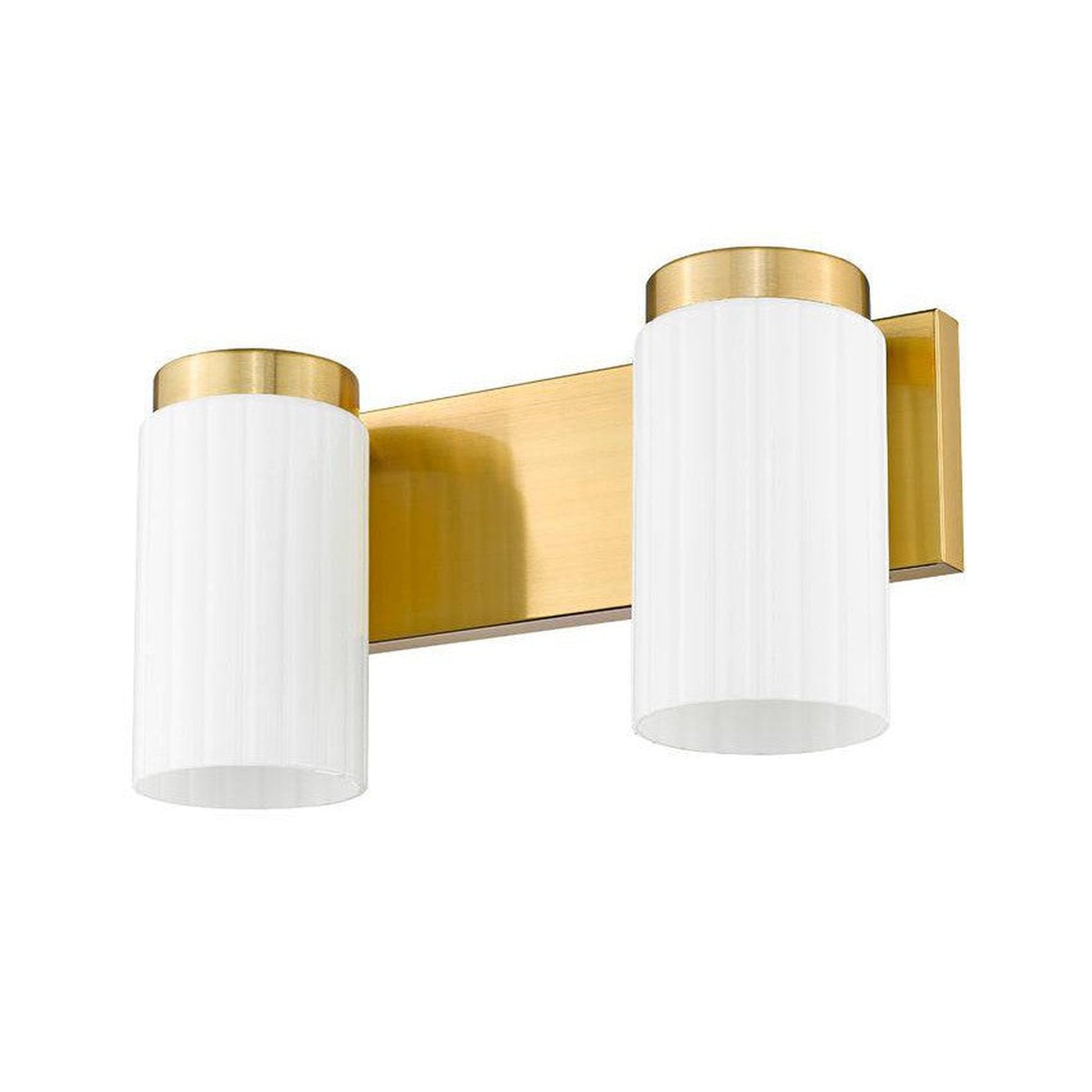 Z-Lite Burk 14" 2-Light Luxe Gold Steel Vanity Light With Gloss Opal Glass Shade