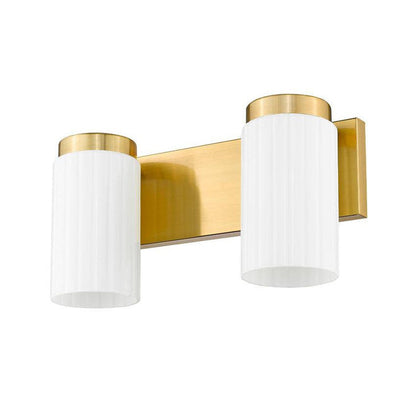 Z-Lite Burk 14" 2-Light Luxe Gold Steel Vanity Light With Gloss Opal Glass Shade