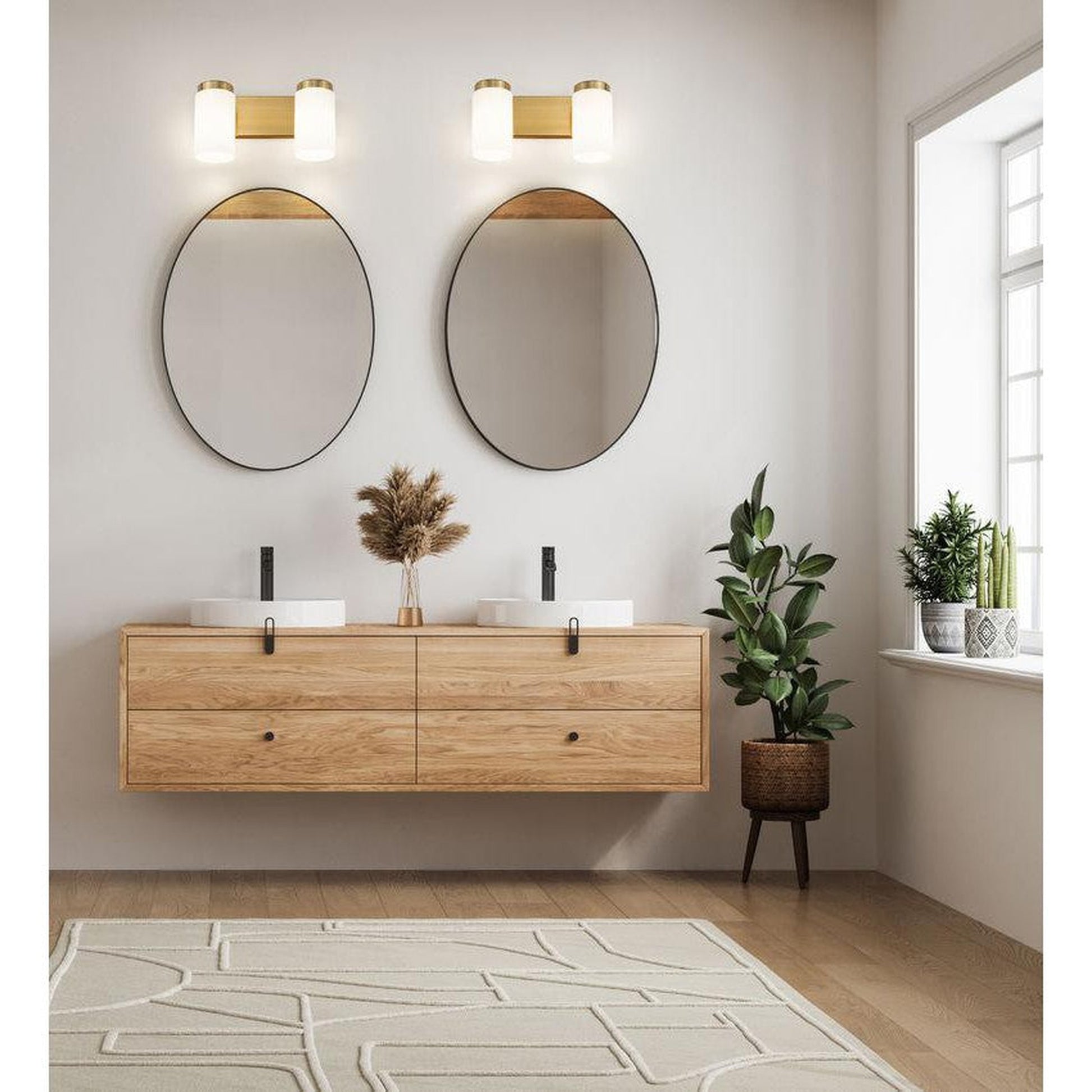 Z-Lite Burk 14" 2-Light Luxe Gold Steel Vanity Light With Gloss Opal Glass Shade