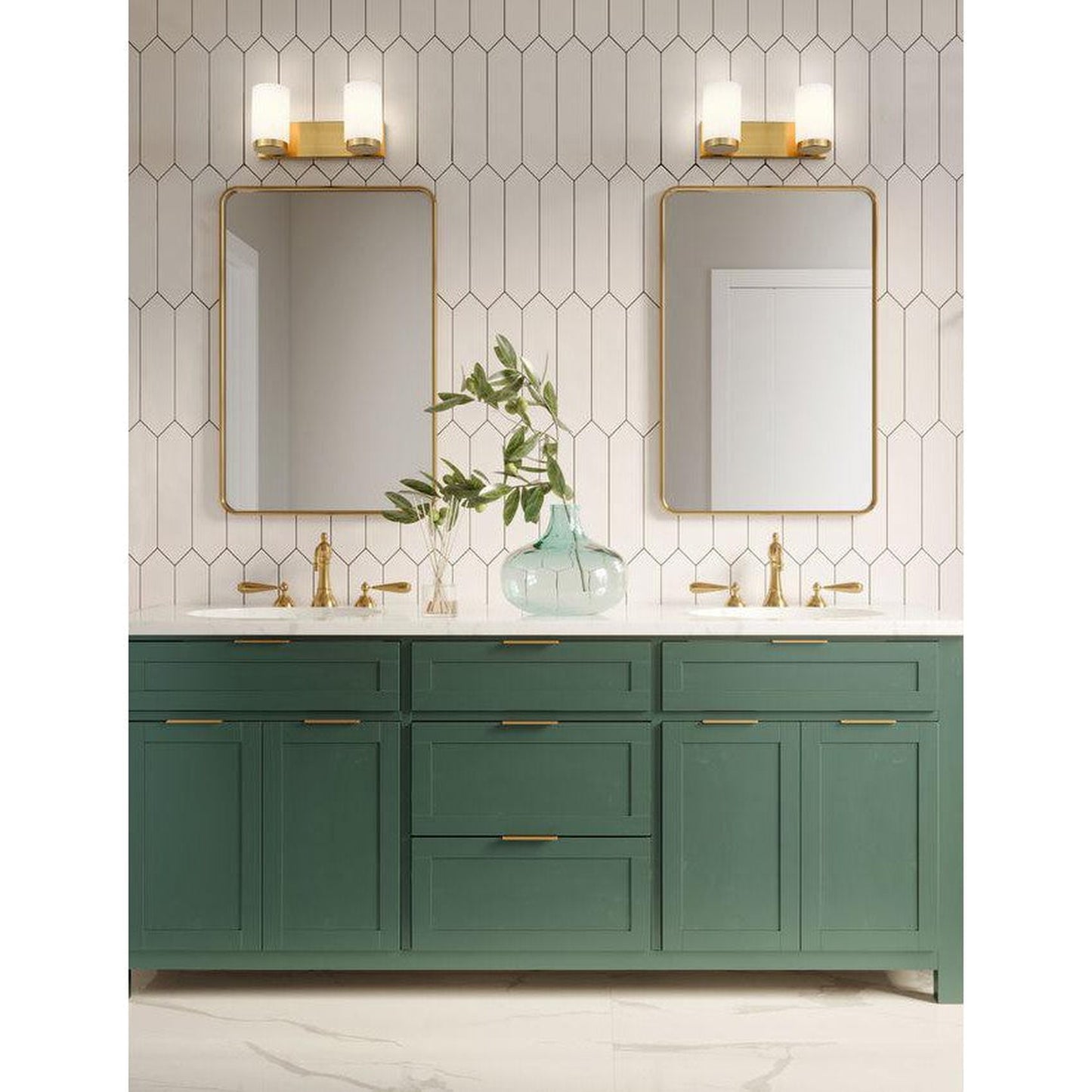 Z-Lite Burk 14" 2-Light Luxe Gold Steel Vanity Light With Gloss Opal Glass Shade
