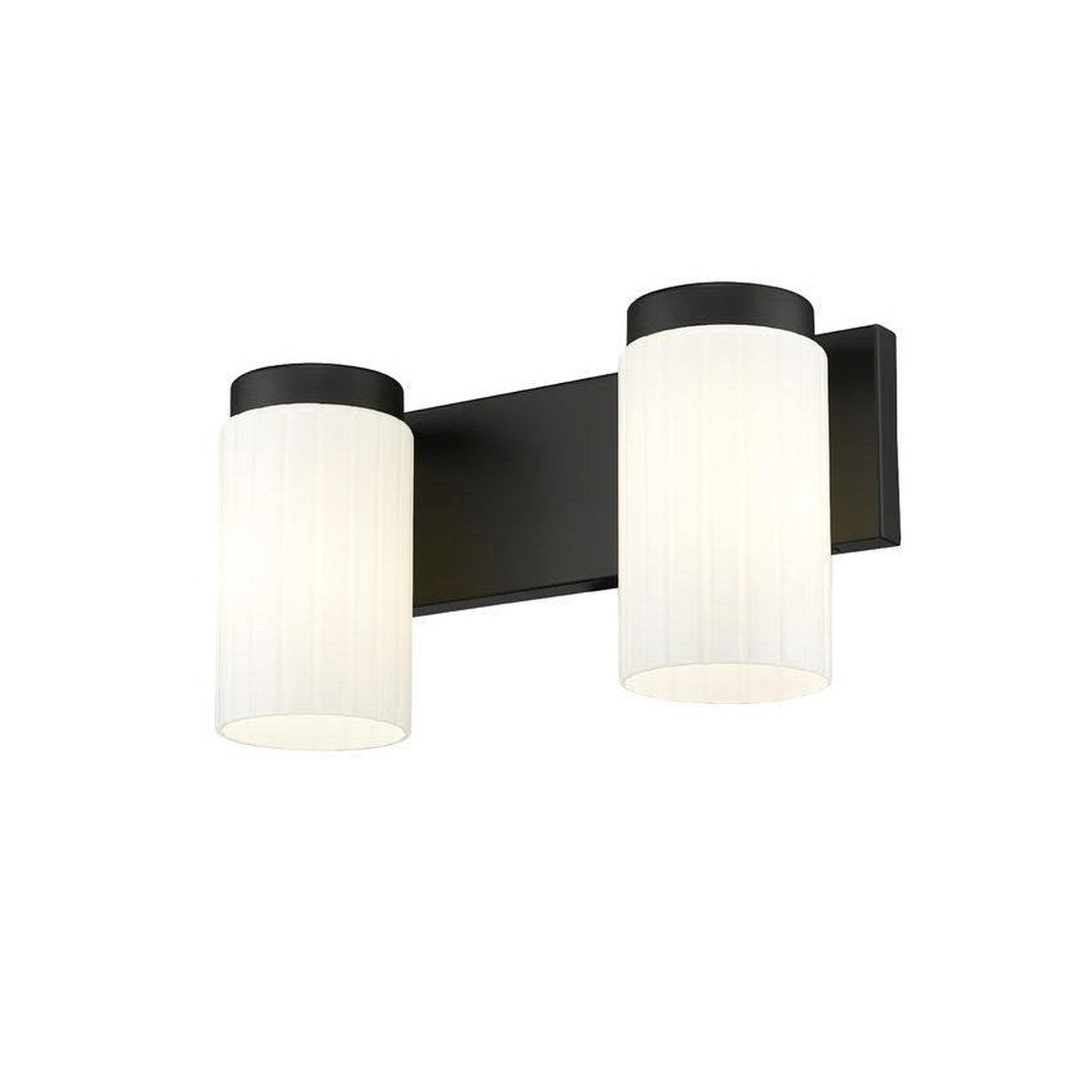 Z-Lite Burk 14" 2-Light Matte Black Steel Vanity Light With Gloss Opal Glass Shade