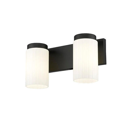 Z-Lite Burk 14" 2-Light Matte Black Steel Vanity Light With Gloss Opal Glass Shade
