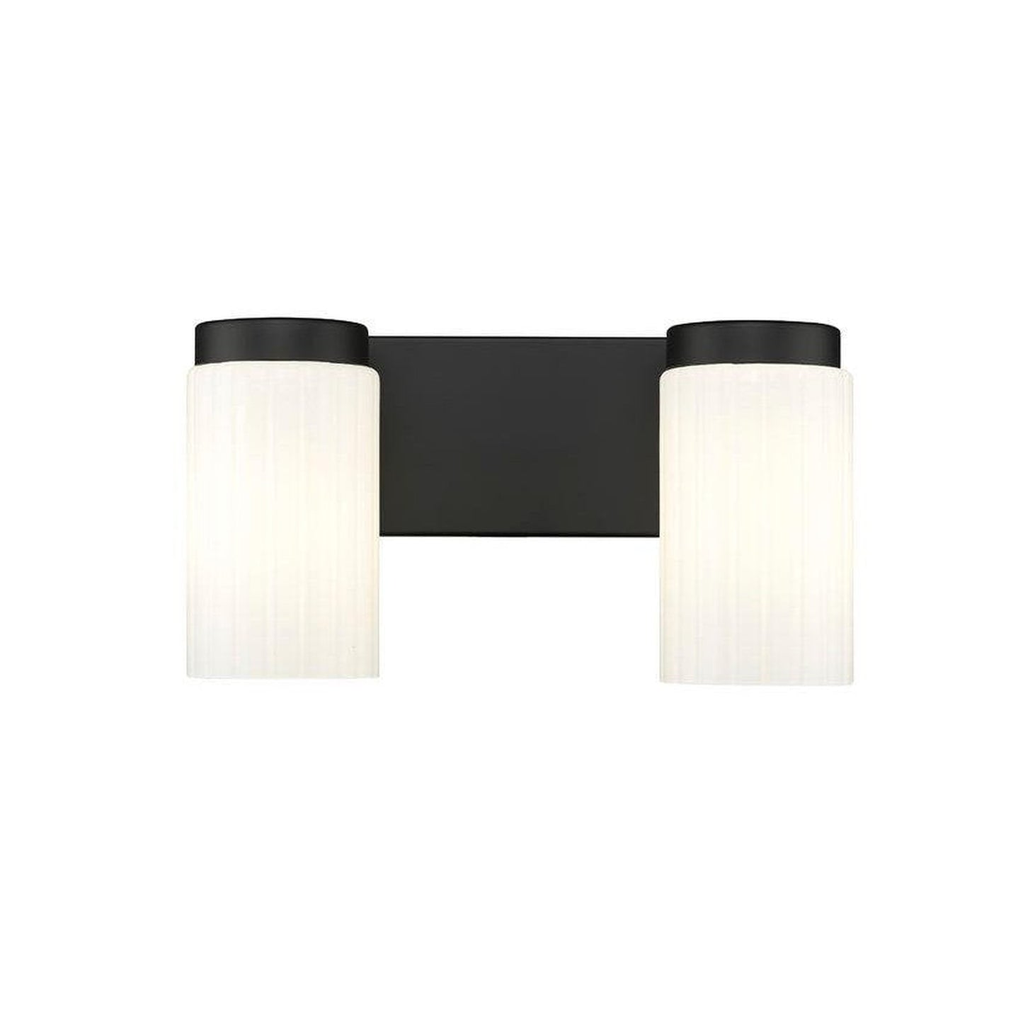 Z-Lite Burk 14" 2-Light Matte Black Steel Vanity Light With Gloss Opal Glass Shade