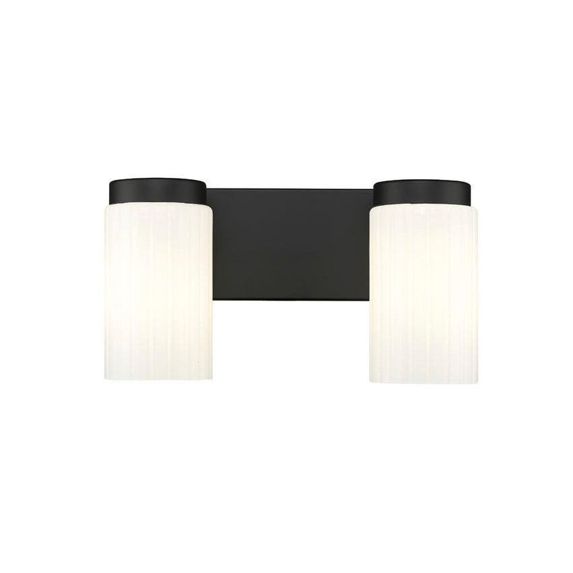 Z-Lite Burk 14" 2-Light Matte Black Steel Vanity Light With Gloss Opal Glass Shade