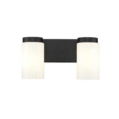 Z-Lite Burk 14" 2-Light Matte Black Steel Vanity Light With Gloss Opal Glass Shade