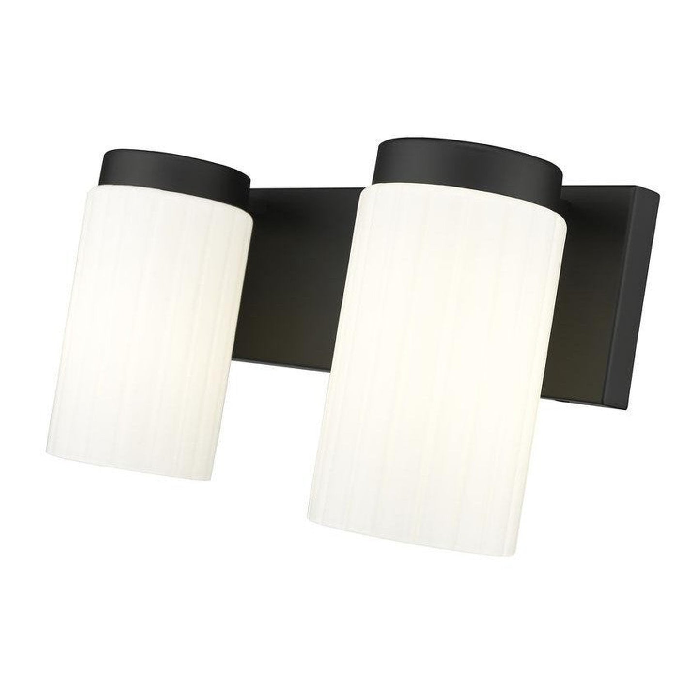 Z-Lite Burk 14" 2-Light Matte Black Steel Vanity Light With Gloss Opal Glass Shade