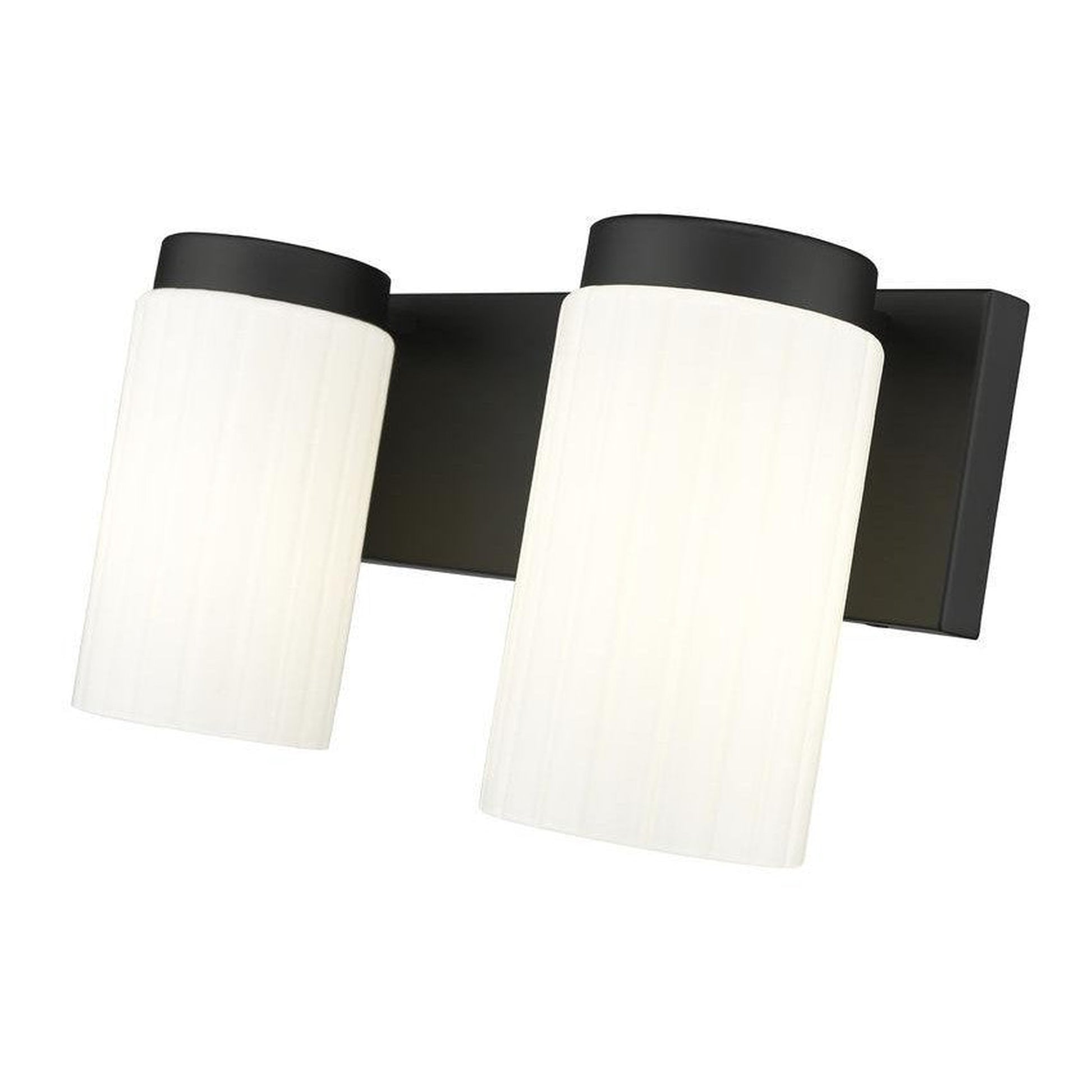 Z-Lite Burk 14" 2-Light Matte Black Steel Vanity Light With Gloss Opal Glass Shade