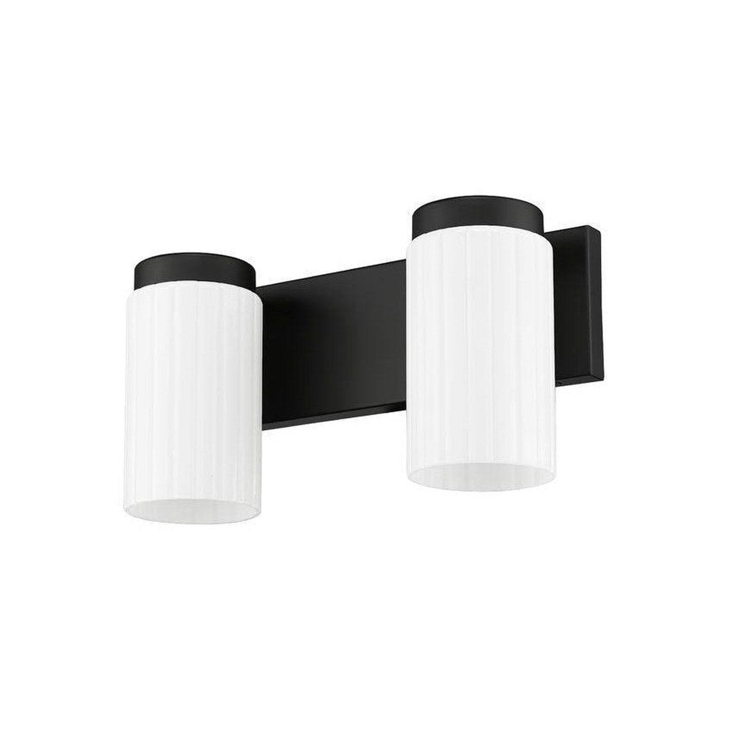 Z-Lite Burk 14" 2-Light Matte Black Steel Vanity Light With Gloss Opal Glass Shade