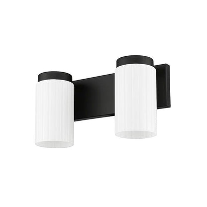 Z-Lite Burk 14" 2-Light Matte Black Steel Vanity Light With Gloss Opal Glass Shade
