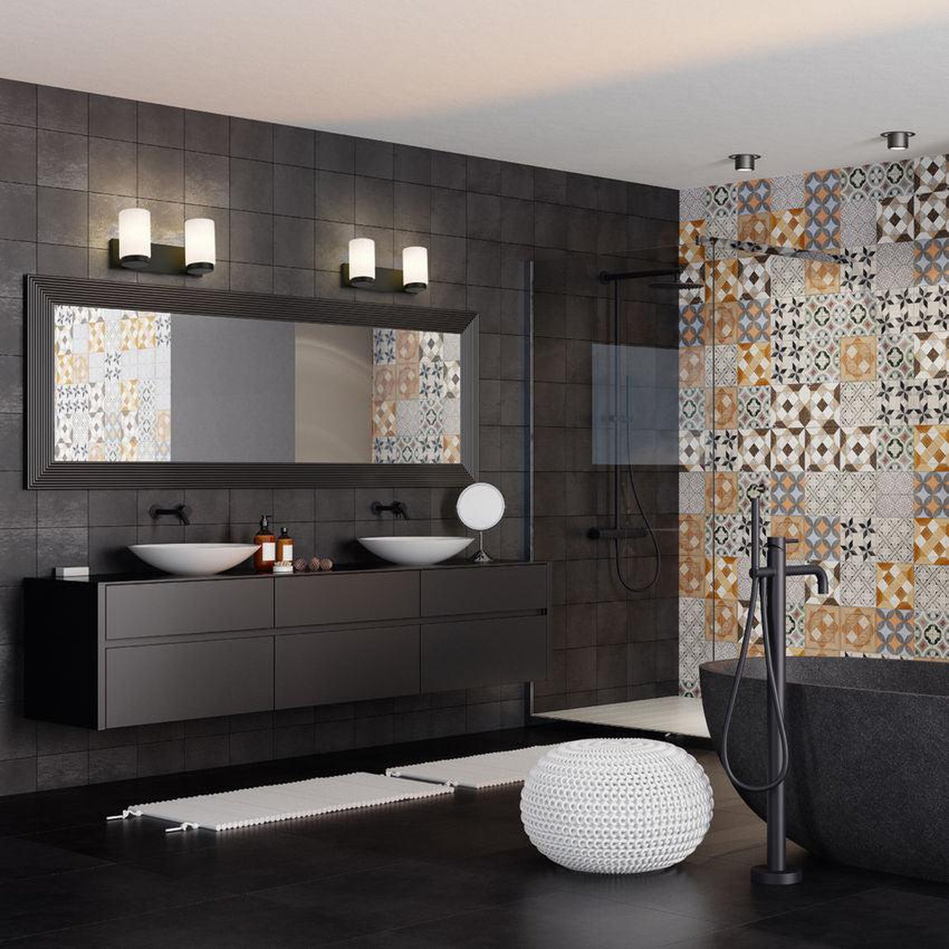 Z-Lite Burk 14" 2-Light Matte Black Steel Vanity Light With Gloss Opal Glass Shade