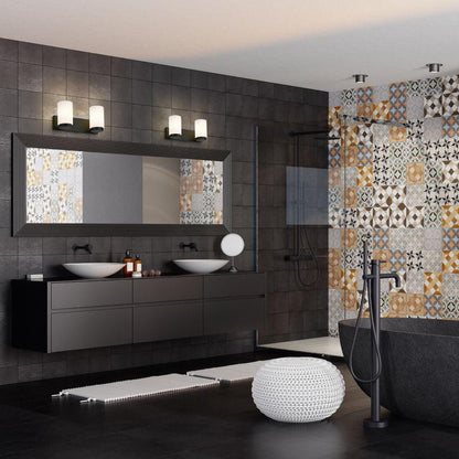 Z-Lite Burk 14" 2-Light Matte Black Steel Vanity Light With Gloss Opal Glass Shade