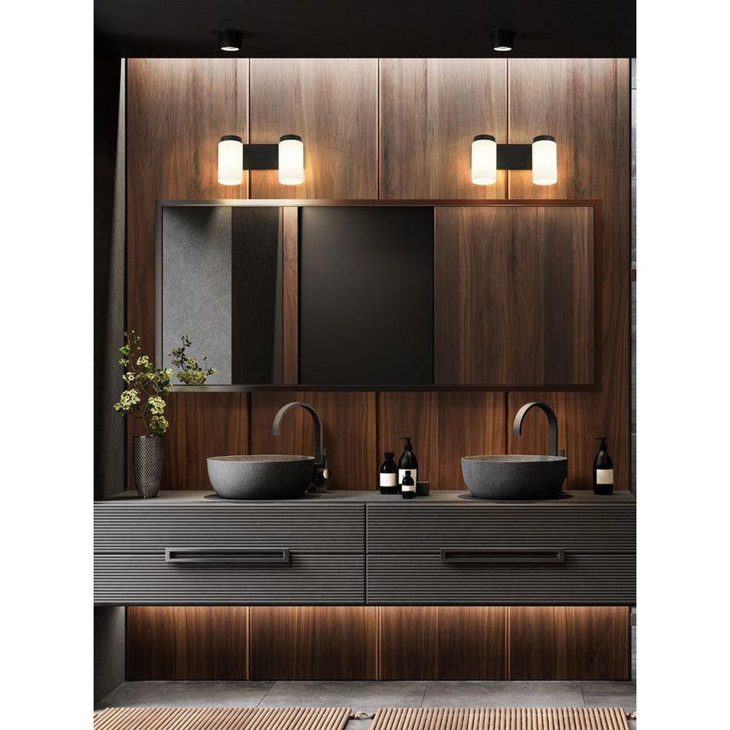Z-Lite Burk 14" 2-Light Matte Black Steel Vanity Light With Gloss Opal Glass Shade