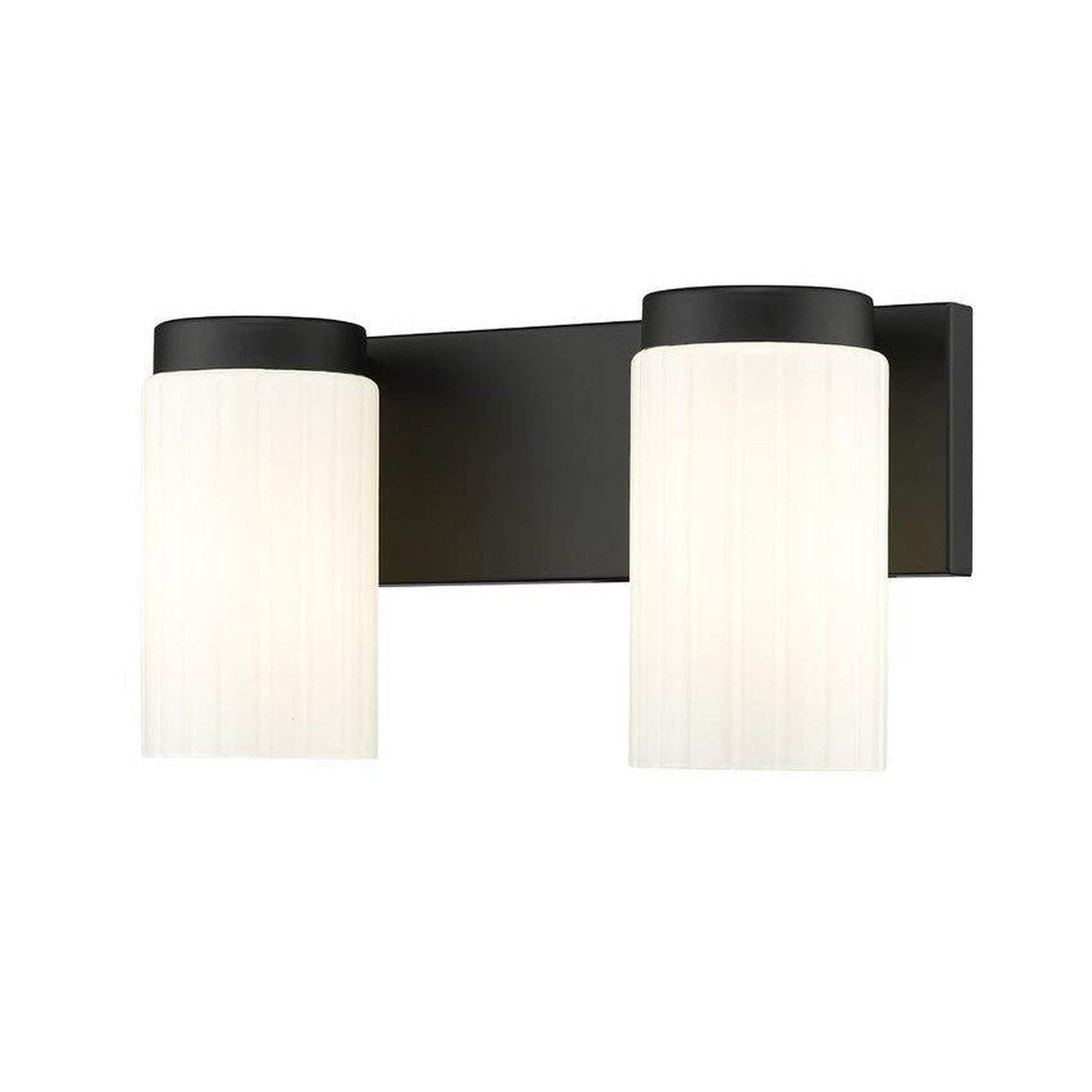 Z-Lite Burk 14" 2-Light Matte Black Steel Vanity Light With Gloss Opal Glass Shade