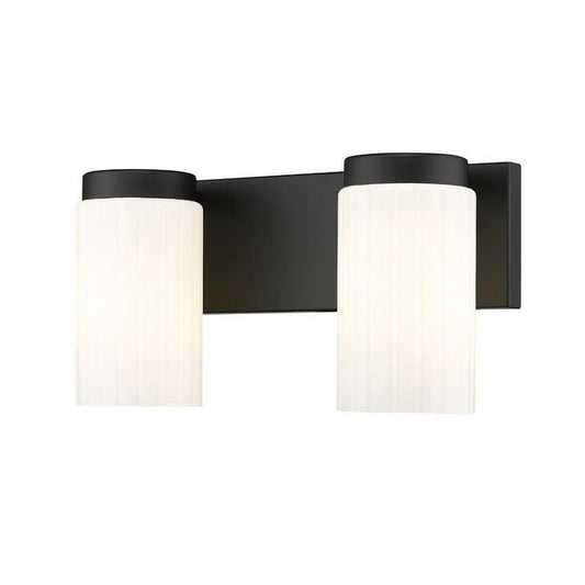 Z-Lite Burk 14" 2-Light Matte Black Steel Vanity Light With Matte Opal Glass Shade