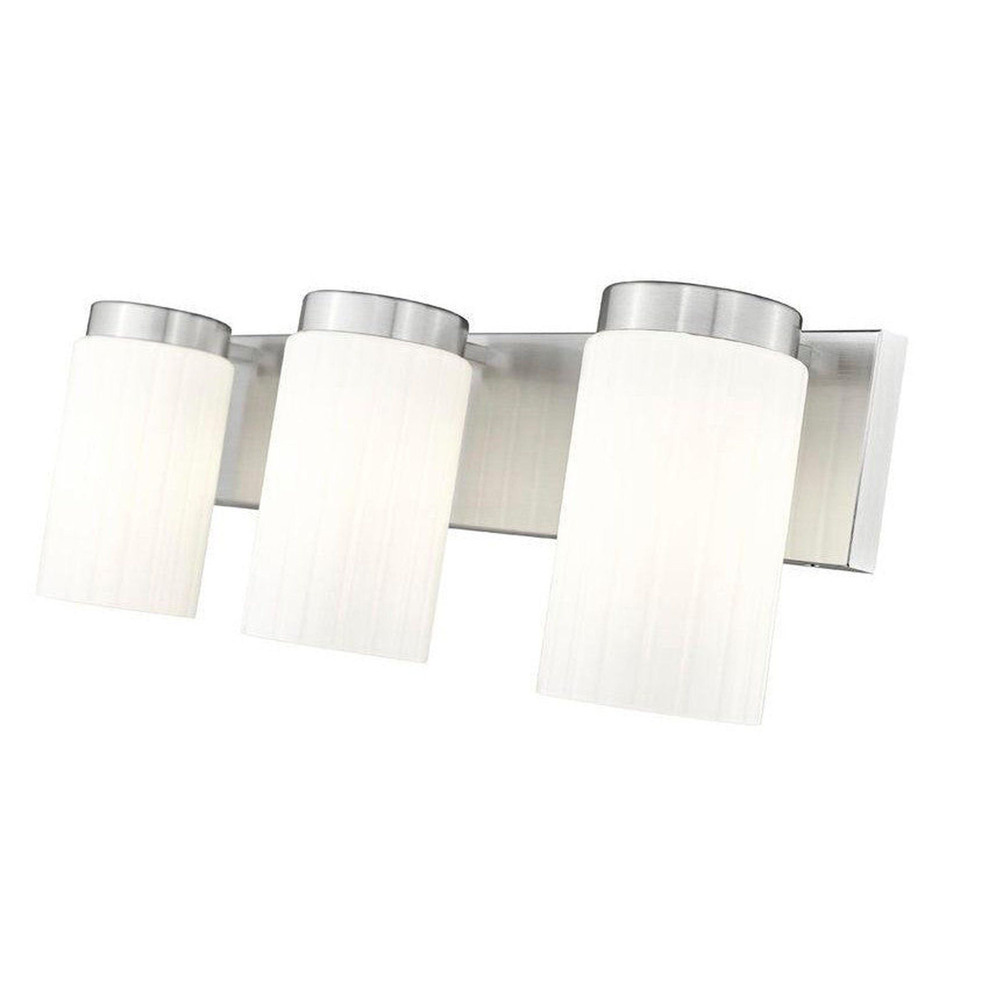 Z-Lite Burk 23" 3-Light Brushed Nickel Steel Vanity Light With Gloss Opal Glass Shade