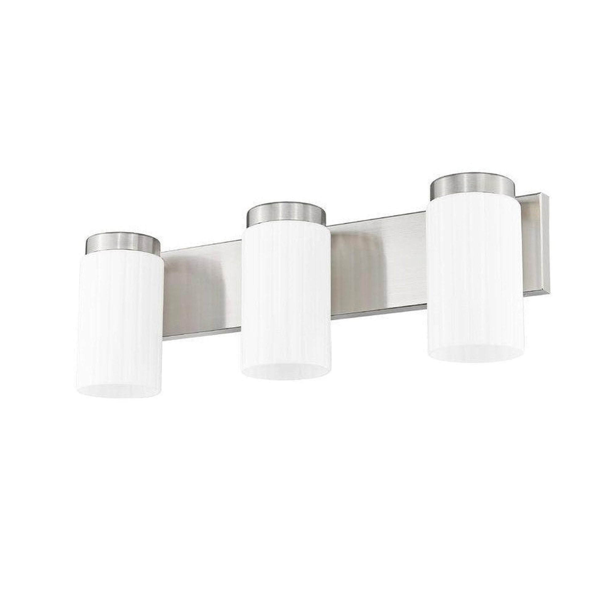 Z-Lite Burk 23" 3-Light Brushed Nickel Steel Vanity Light With Gloss Opal Glass Shade