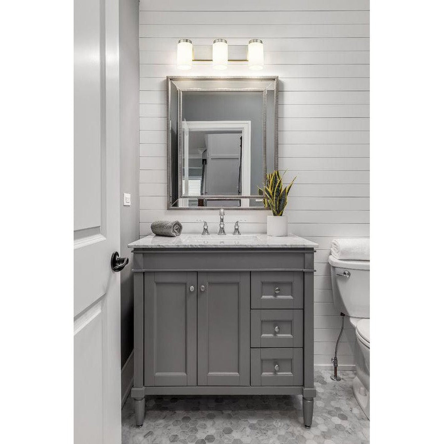 Z-Lite Burk 23" 3-Light Brushed Nickel Steel Vanity Light With Gloss Opal Glass Shade