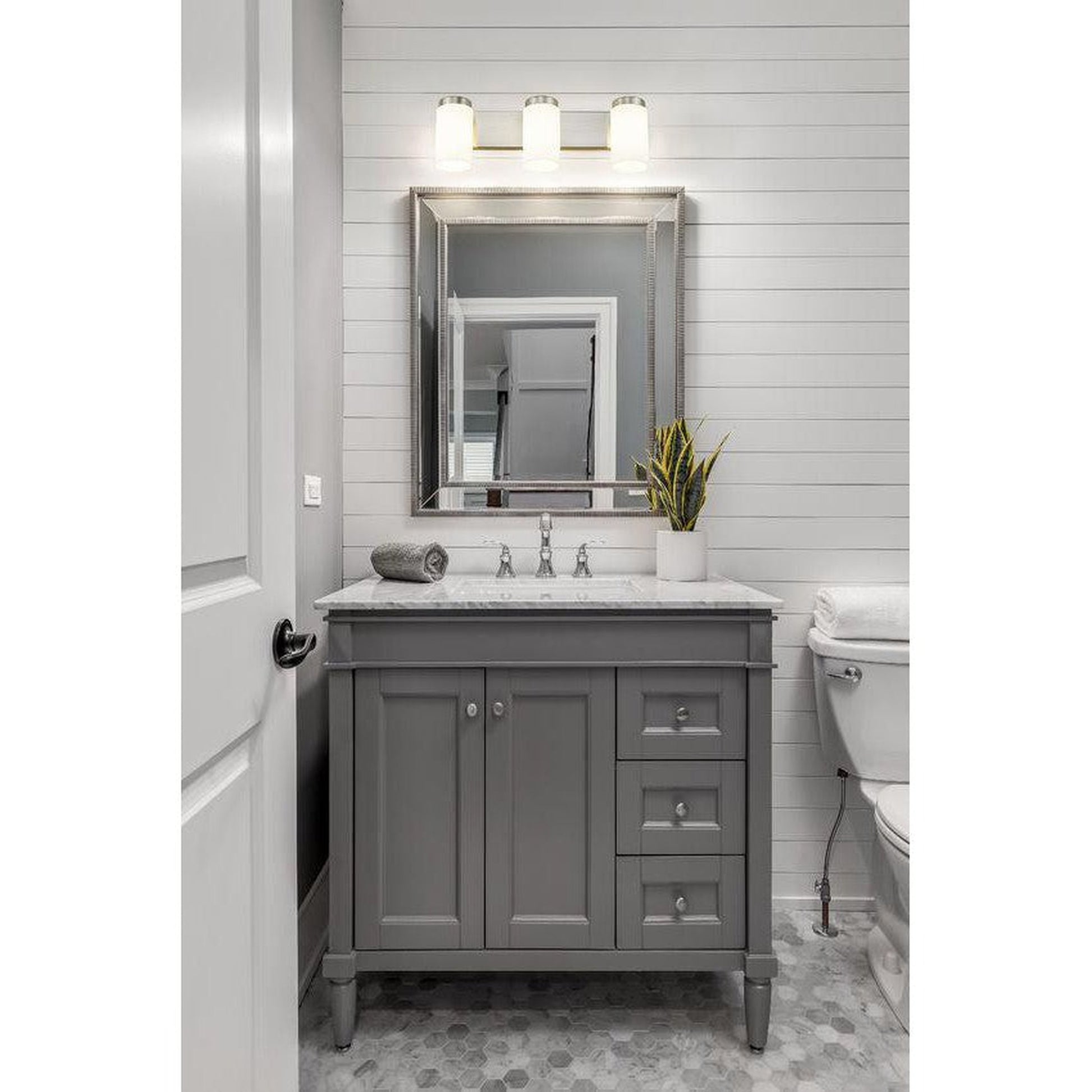 Z-Lite Burk 23" 3-Light Brushed Nickel Steel Vanity Light With Gloss Opal Glass Shade