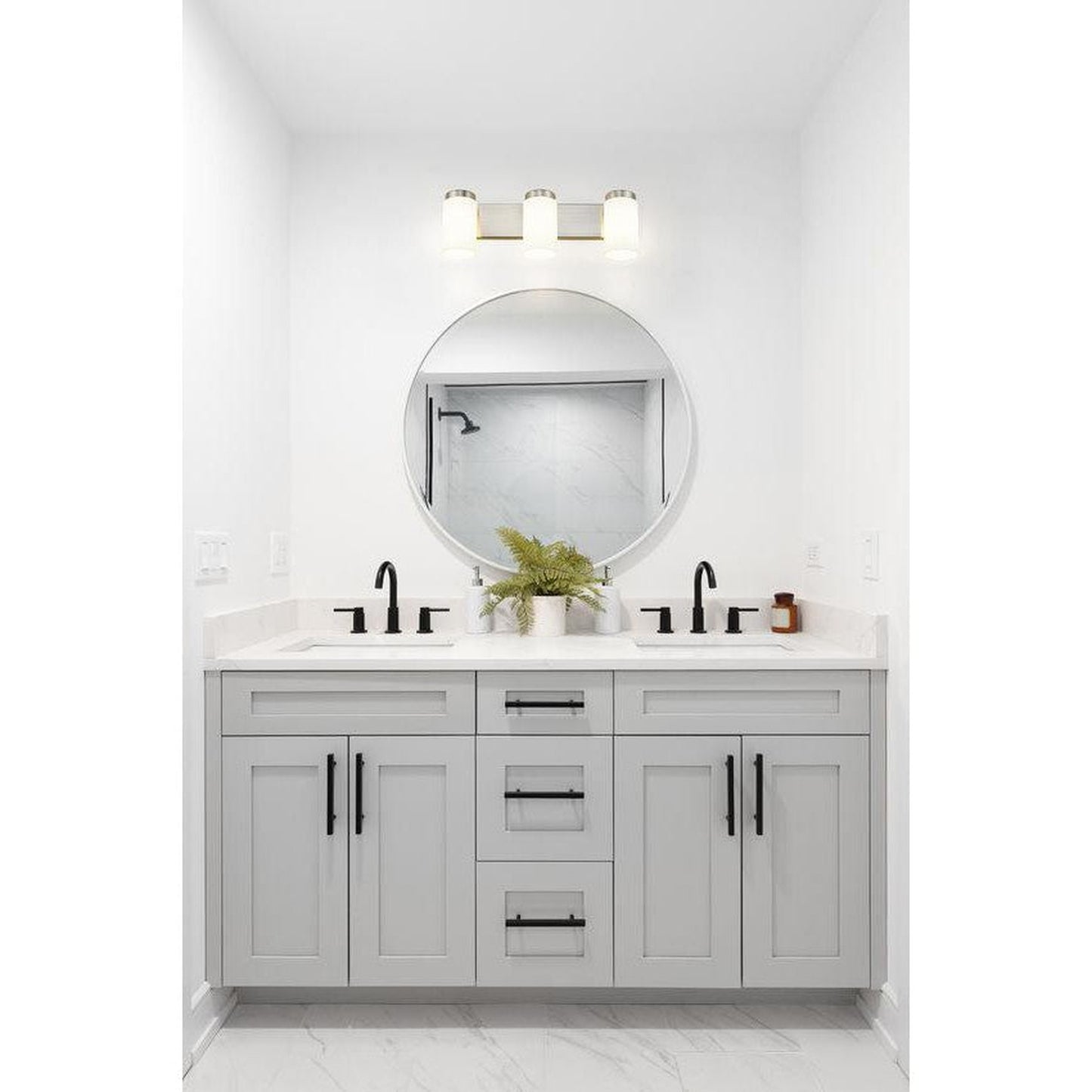 Z-Lite Burk 23" 3-Light Brushed Nickel Steel Vanity Light With Gloss Opal Glass Shade