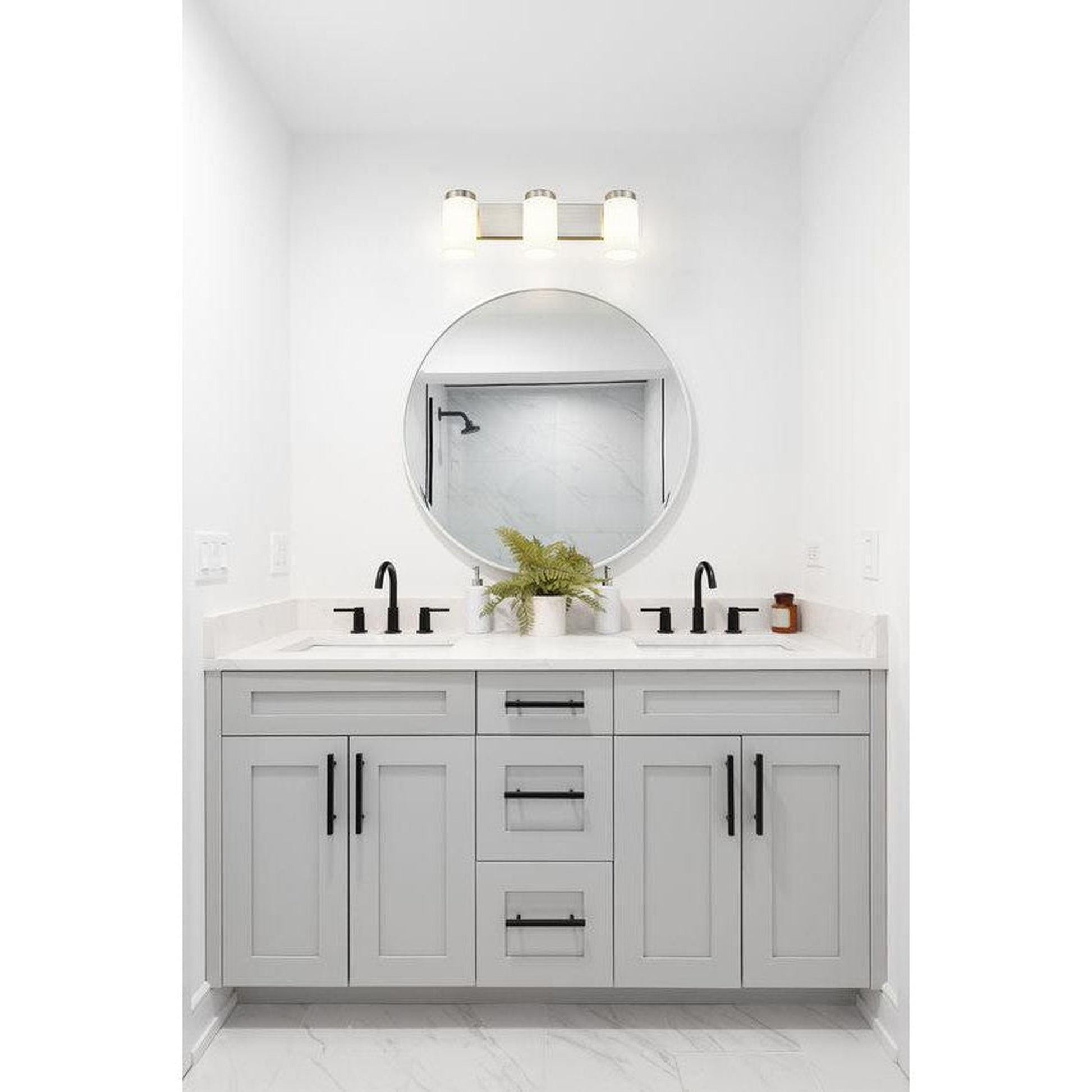 Z-Lite Burk 23" 3-Light Brushed Nickel Steel Vanity Light With Gloss Opal Glass Shade