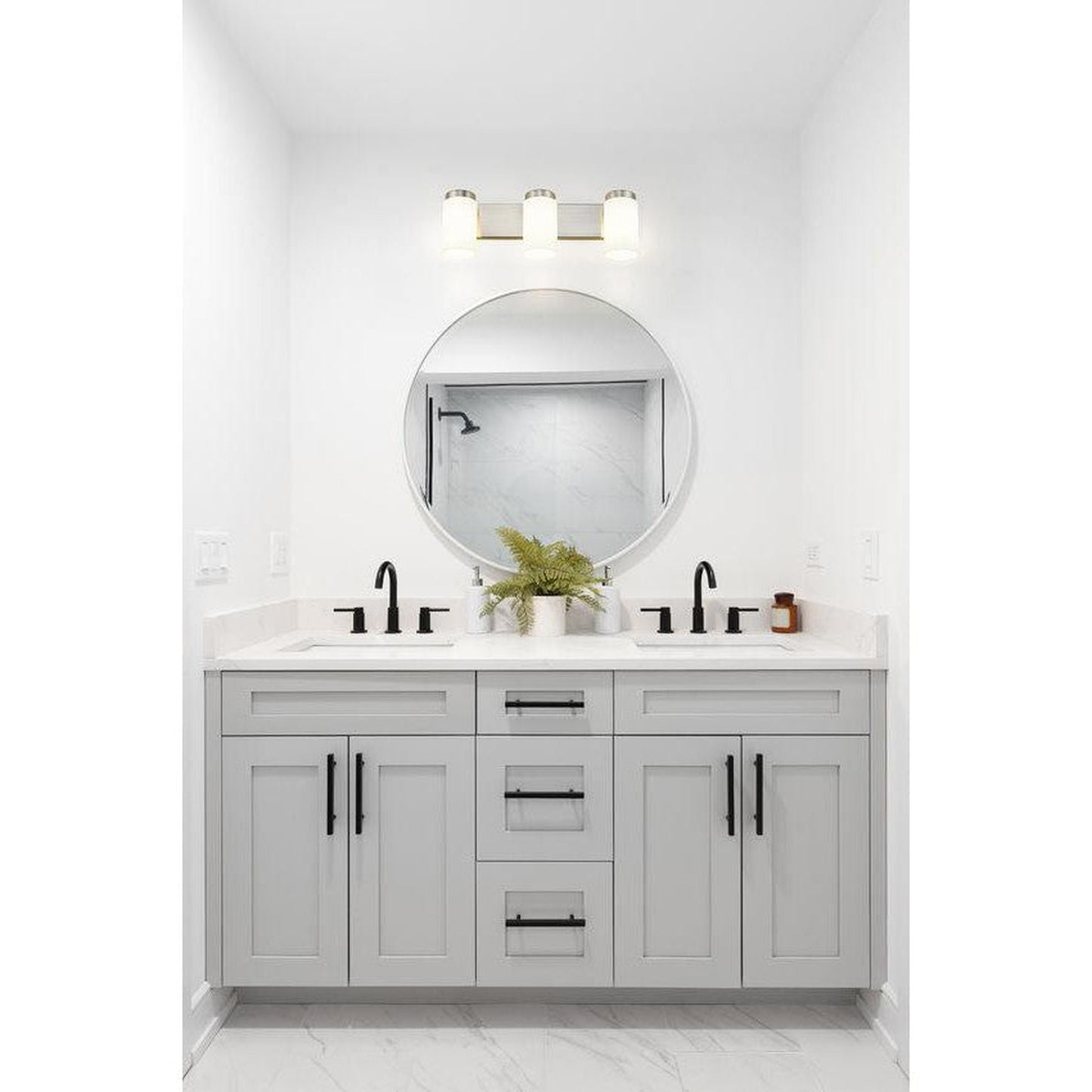 Z-Lite Burk 23" 3-Light Brushed Nickel Steel Vanity Light With Matte Opal Glass Shade