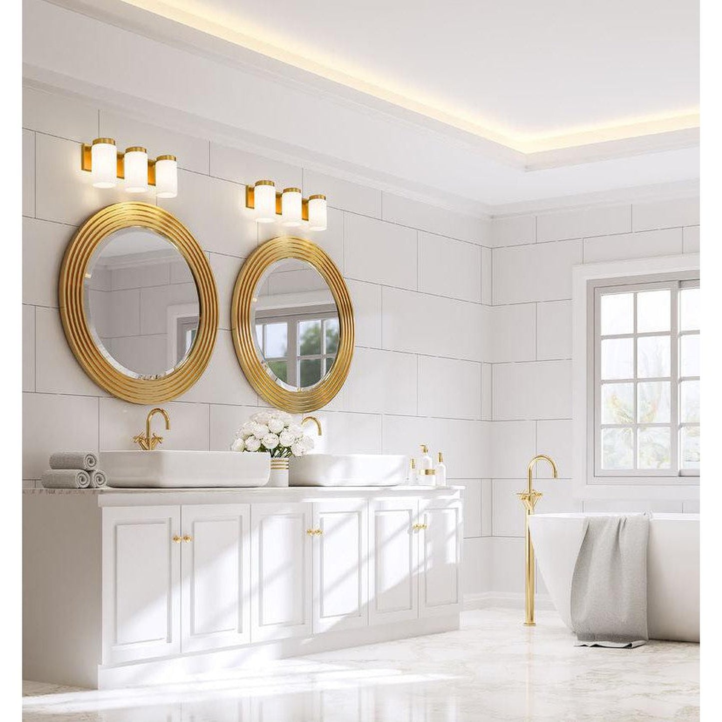 Z-Lite Burk 23" 3-Light Luxe Gold Steel Vanity Light With Gloss Opal Glass Shade